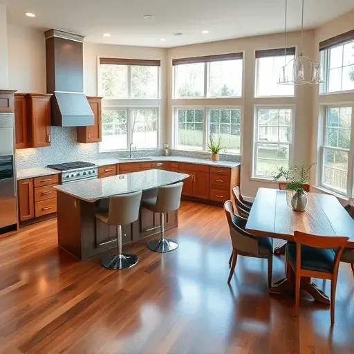 Modern Bloomington kitchen remodel with granite countertops, stainless appliances, and inviting dining area, showcasing luxury.
