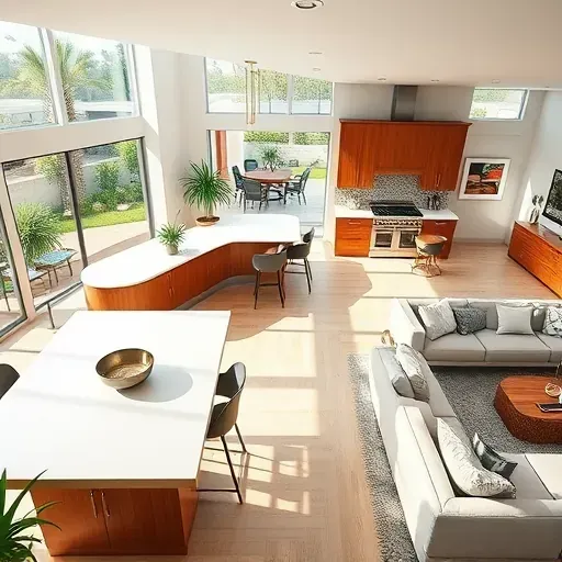 Stunning home remodel in Mira Loma CA featuring open-concept living with modern kitchen and elegant lounge area.