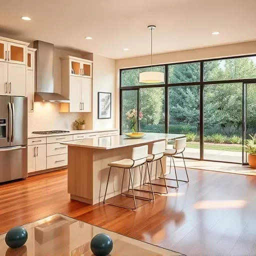 Renovated kitchen in Oak Glen CA with modern cabinetry, elegant appliances, and a stylish open layout with natural light.