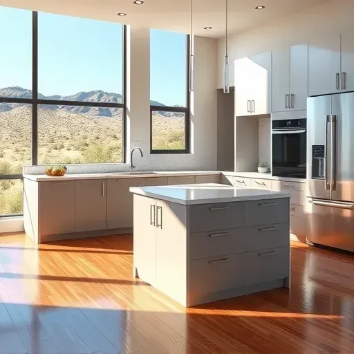 Freshly remodeled kitchen in Mentone CA with sleek cabinetry, quartz island, and bright natural light highlighting the design.
