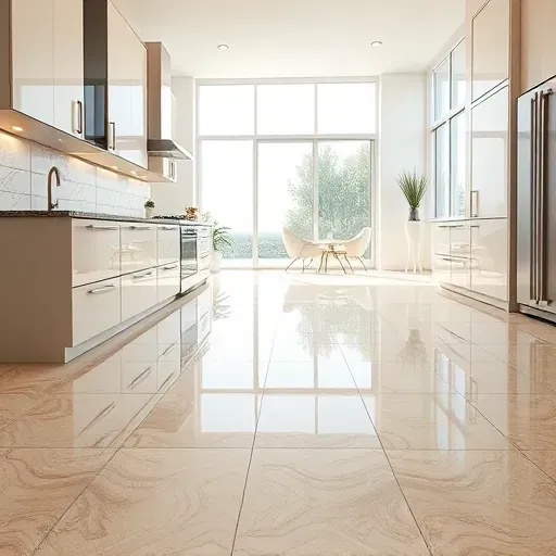 Freshly installed polished ceramic tile flooring in a modern Mentone CA kitchen with sleek cabinetry and natural light