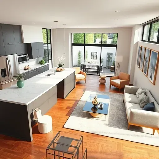 Completed home remodeling in Claremont CA featuring open-concept kitchen and living area with luxe finishes and natural light.