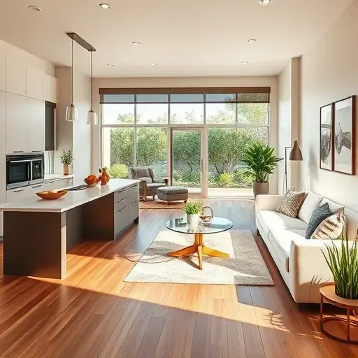 Modern open-concept living space in Muscoy CA featuring neutral colors, natural light, and stylish decor accents.