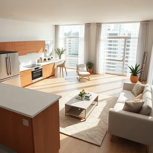 Contemporary living space in Rancho Cucamonga featuring an open floor plan, modern kitchen, and stylish furnishings.