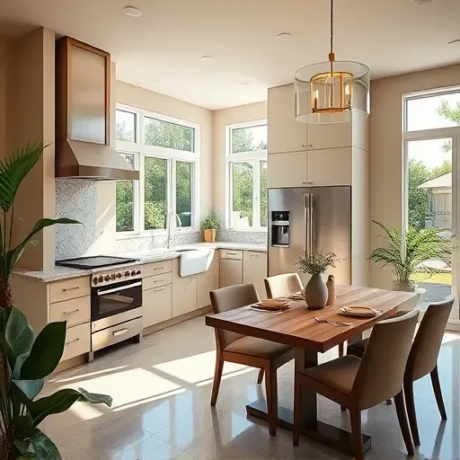 Modern kitchen remodel in Upland CA features sleek appliances, granite countertops, natural light, and stylish decor.