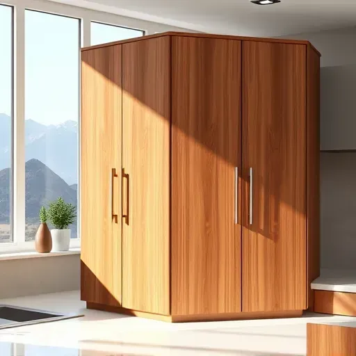 Freshly replaced kitchen cabinet in Mentone California featuring polished wood finishes sleek hardware natural light scenic mountain view organized workspace