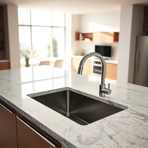 Completed modern kitchen plumbing installation in Mentone CA with organized fixtures, granite countertops, and natural lighting