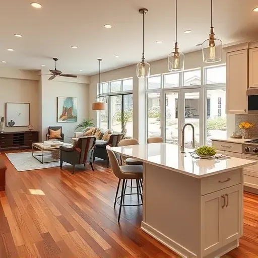 Beautifully remodeled kitchen and living area in Hemet CA featuring modern design, natural light, and stylish decor.