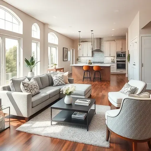 Renovated living room in Grand Terrace CA featuring modern furnishings, natural light, and elegant décor.