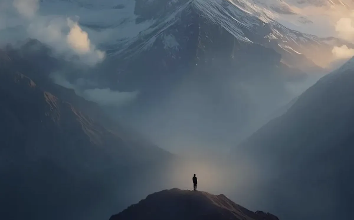 A man in athletic wear jogs along a riverside path at sunrise, headphones on, focused and determined. The background features a city skyline and water, symbolizing progress and routine. The image conveys energy and commitment to new habits.