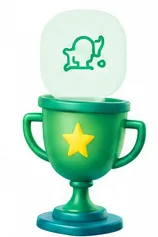 A stylized 3D illustration of a green trophy with a yellow star.