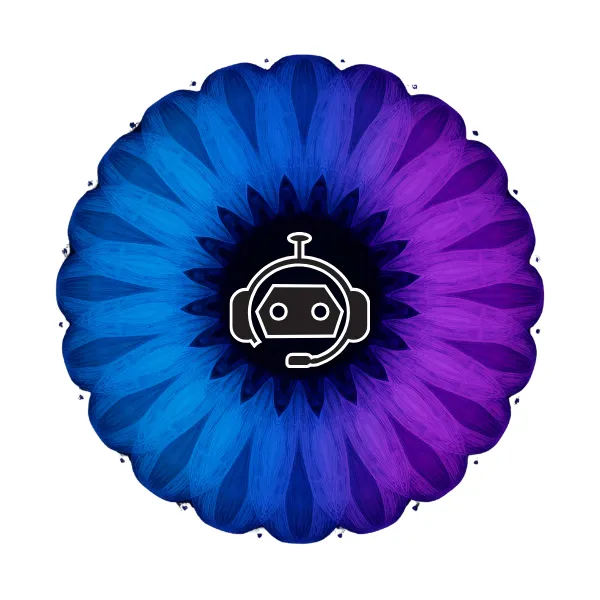 Blue and purple circle with a robot icon in the middle.
