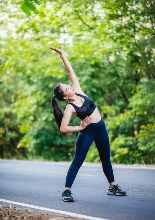 active woman stretching outside after facial rejuvenation at a cosmetic acupuncture clinic in cupertino ca.