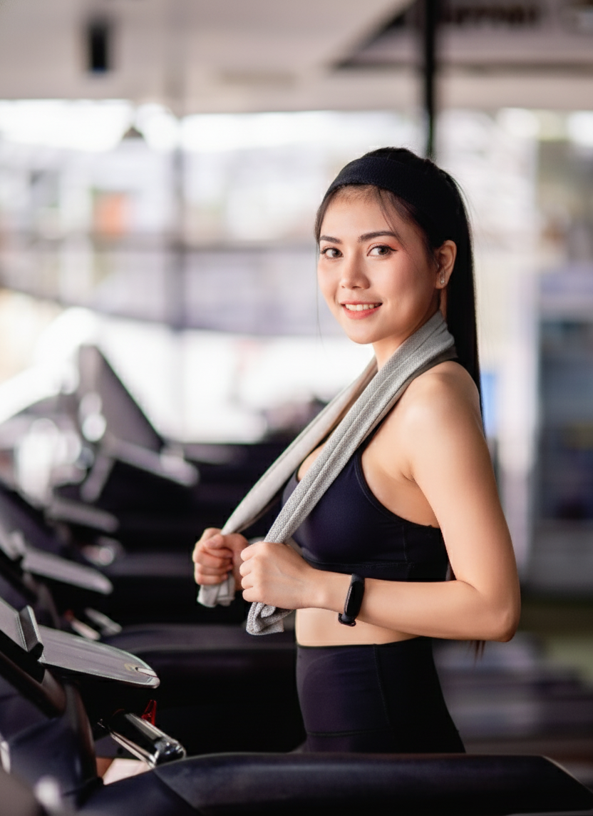 fit woman at the gym with a bright complexion from treatments at a facial acupuncture clinic in cupertino ca.