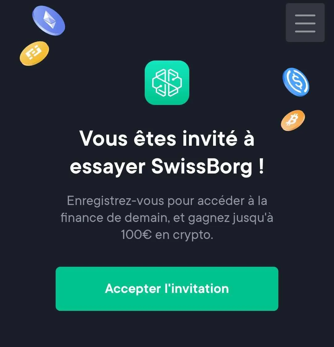 Lien parrainage SwissBorg bonus (2024) de 100€