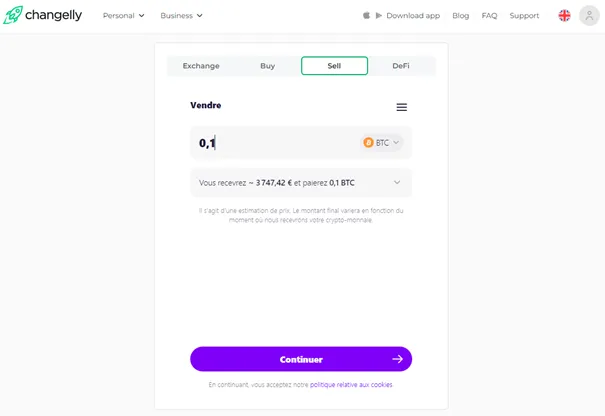 Changelly Sell - Cryptospot.fr
