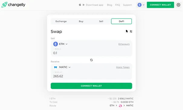 Changelly DeFi Swap - Cryptospot.fr