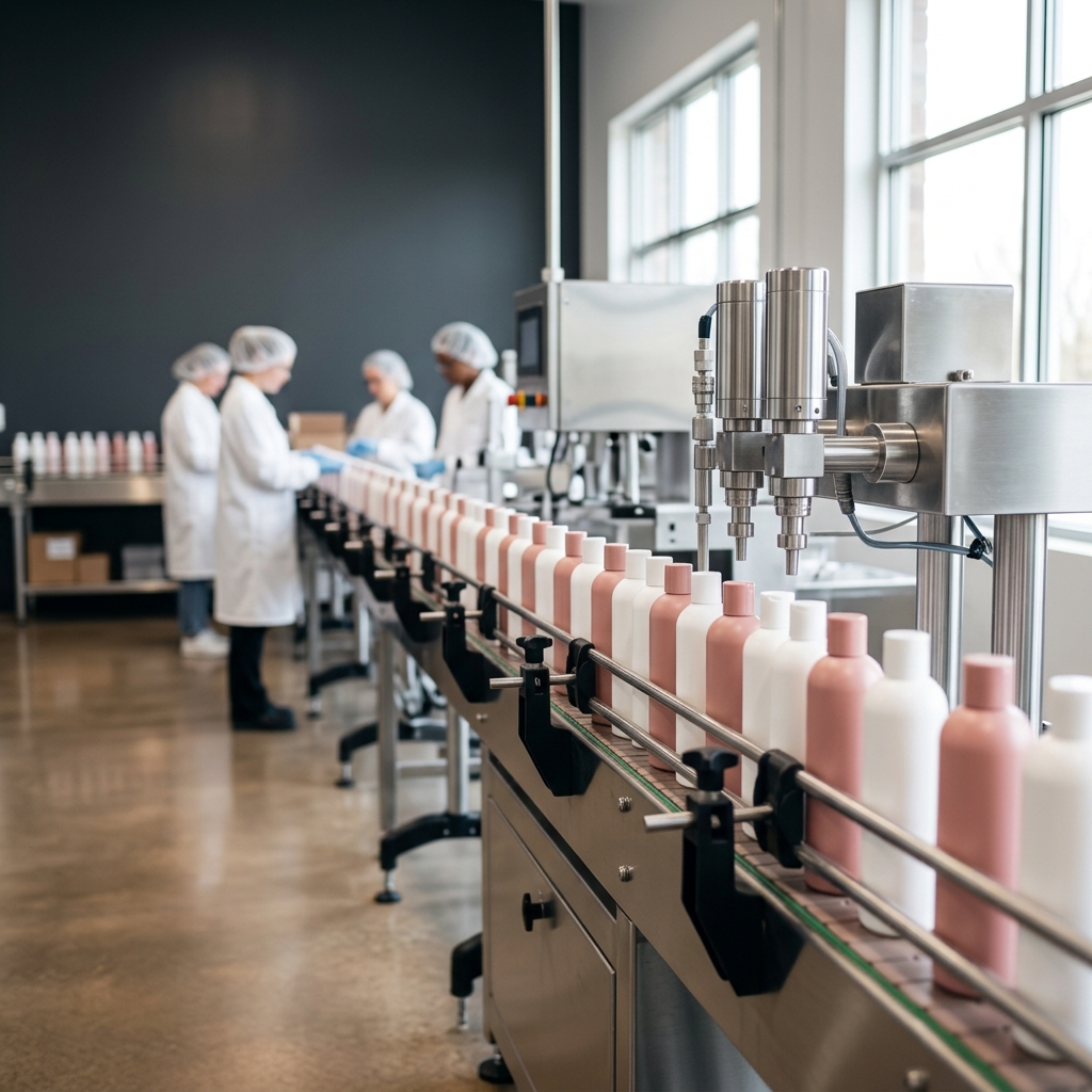 modern private label cosmetics manufacturing line
