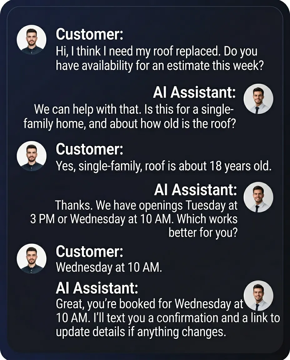 Example of a customer conversation via SMS message with an AI assistant