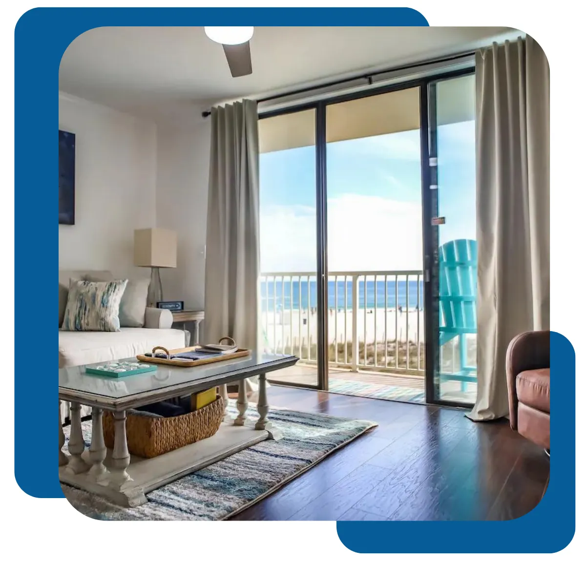 Our one-bedroom condo, The Beach Serenity is located in Orange Beach, Alabama. Enjoy stunning view of the Gulf of Mexico with two outdoor swimming pools, one indoor swimming pool, a tennis court, sauna, and steam room all with reach to the beach.