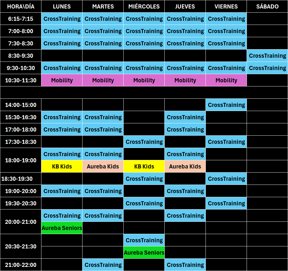 tabla con horario de clases del centro