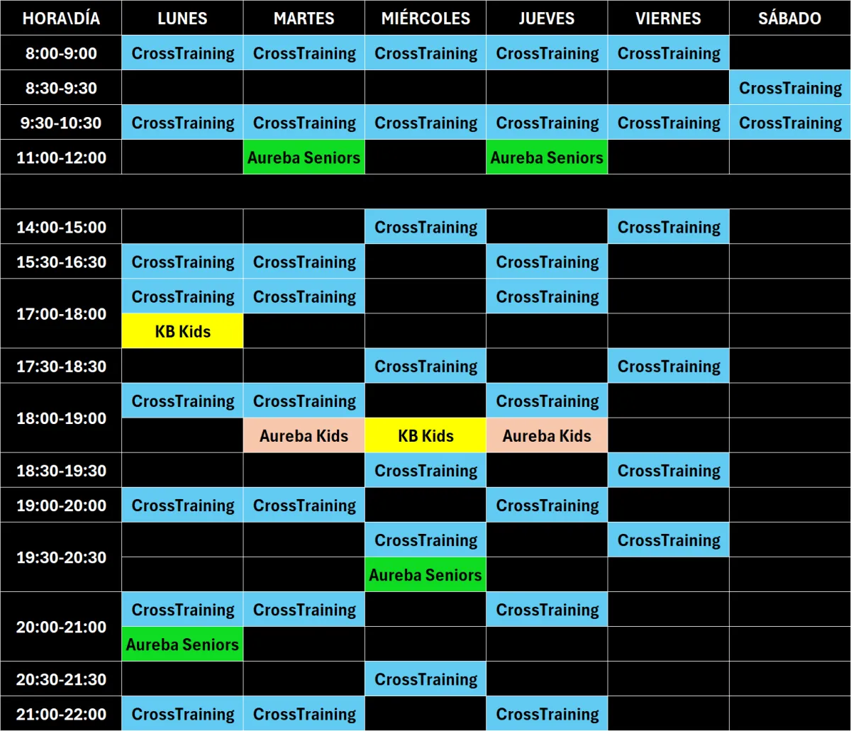 tabla con horario de clases del centro
