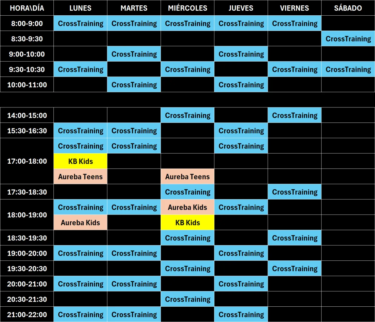 tabla con horario de clases del centro
