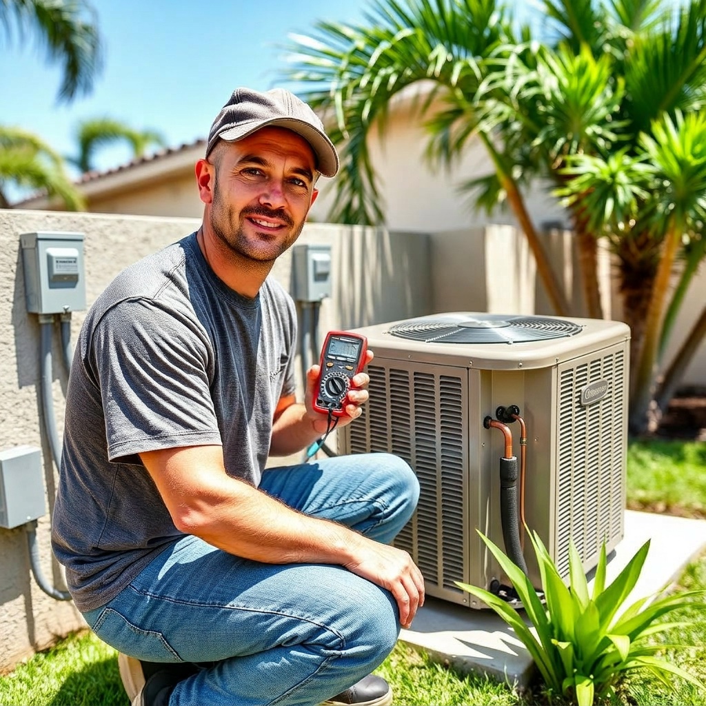 Sarasota technician diagnosing an emergency AC repair