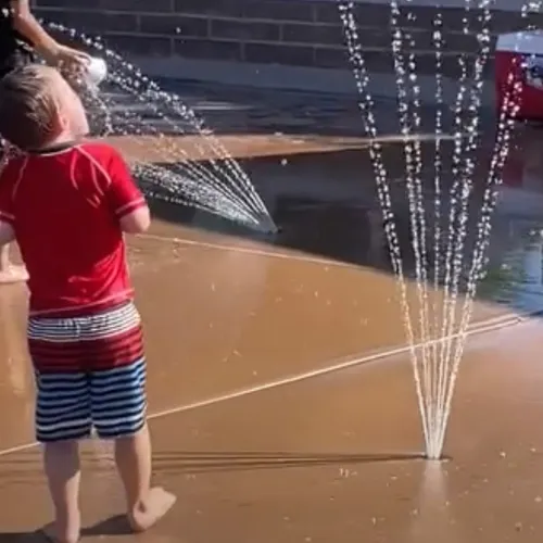 Boy picks paper out of different colored liquids