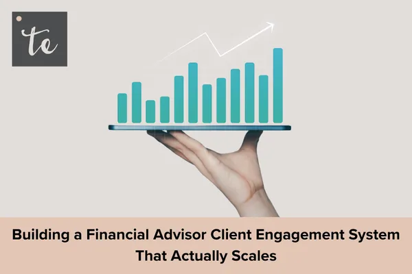 Hand holding a tablet with a rising bar chart, representing a scalable financial advisor client engagement system.