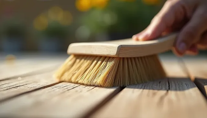 cleaning deck with brush