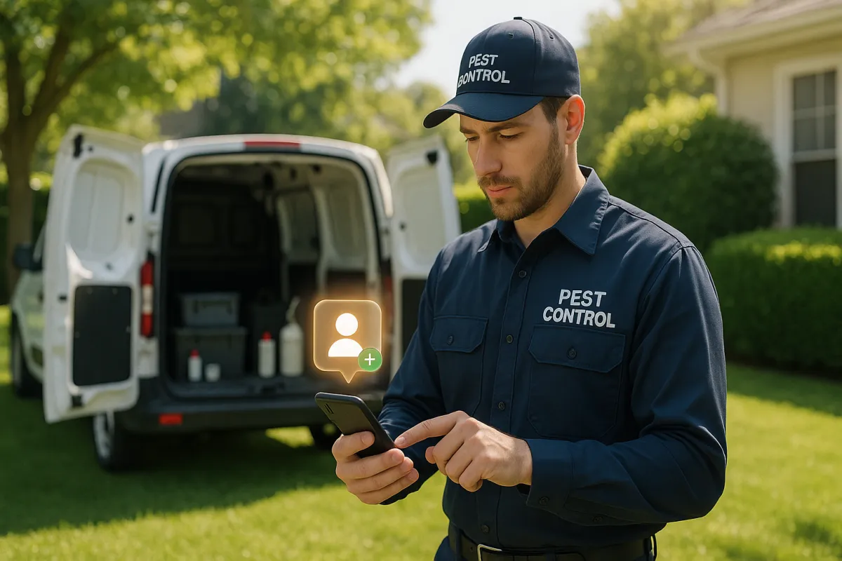 Pest Control Tech enjoying an automated lead capture & follow-up system