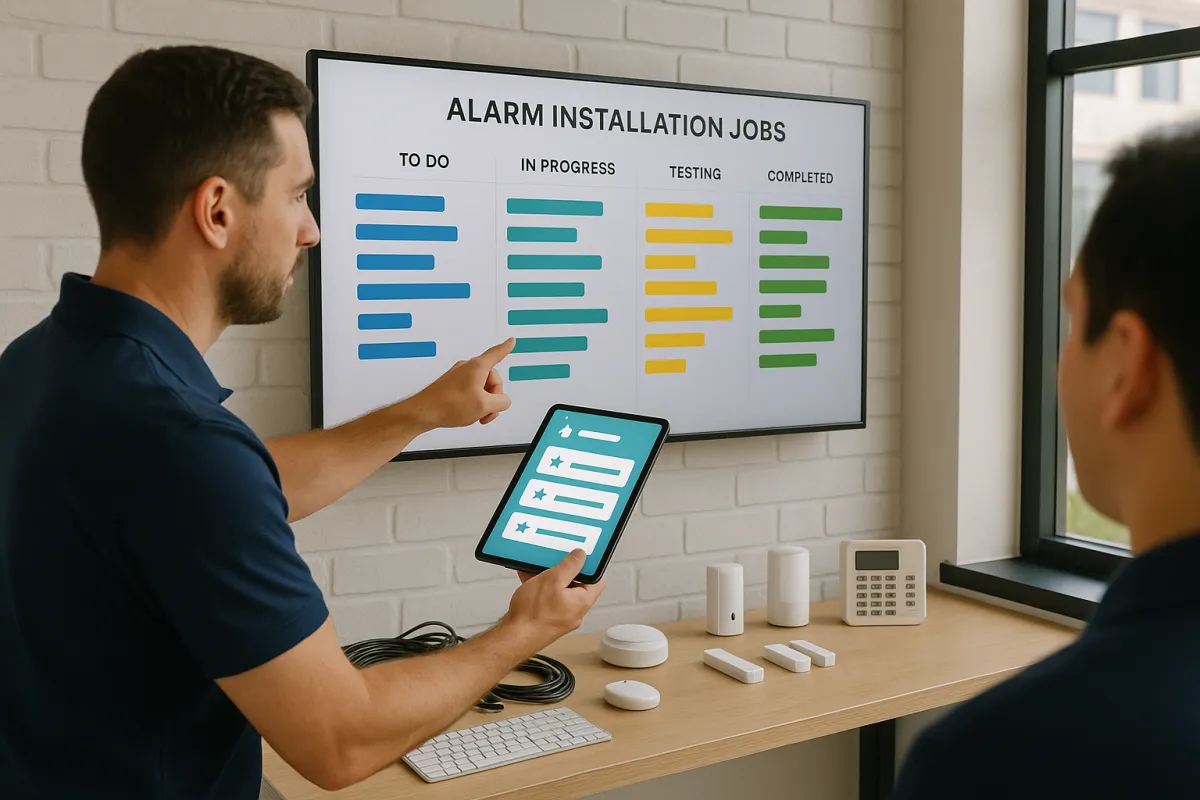 Alarm Tech review his sales pipelines and installation numbers.
