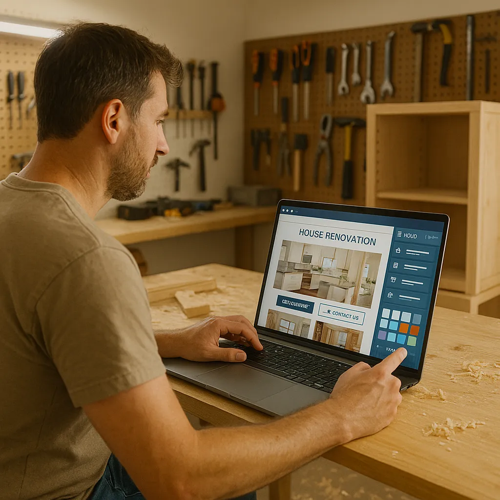 Carpenter checking out his fresh website with all the new features.