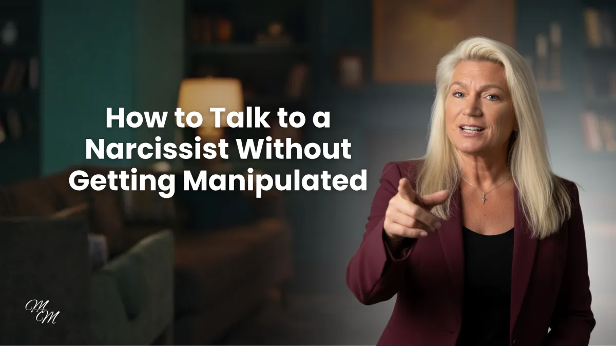 Mary McConnell, narcissist abuse survivor and certified hypnotherapist, offering expert guidance on how to respond to gaslighting with effective phrases and boundaries to stop manipulators