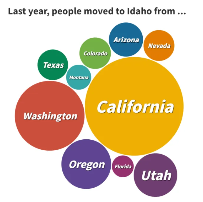 Chart indicating the origin of people moving or relocation to Boise.