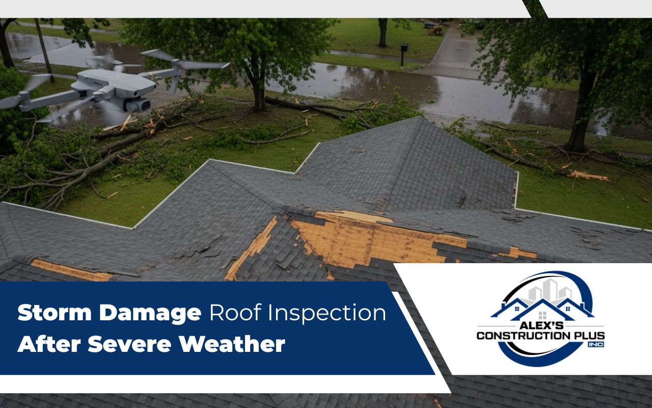 Storm damage roof inspection after strong wind and rain