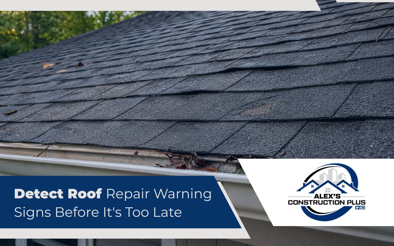 Home roof showing early roof repair warning signs after weather damage