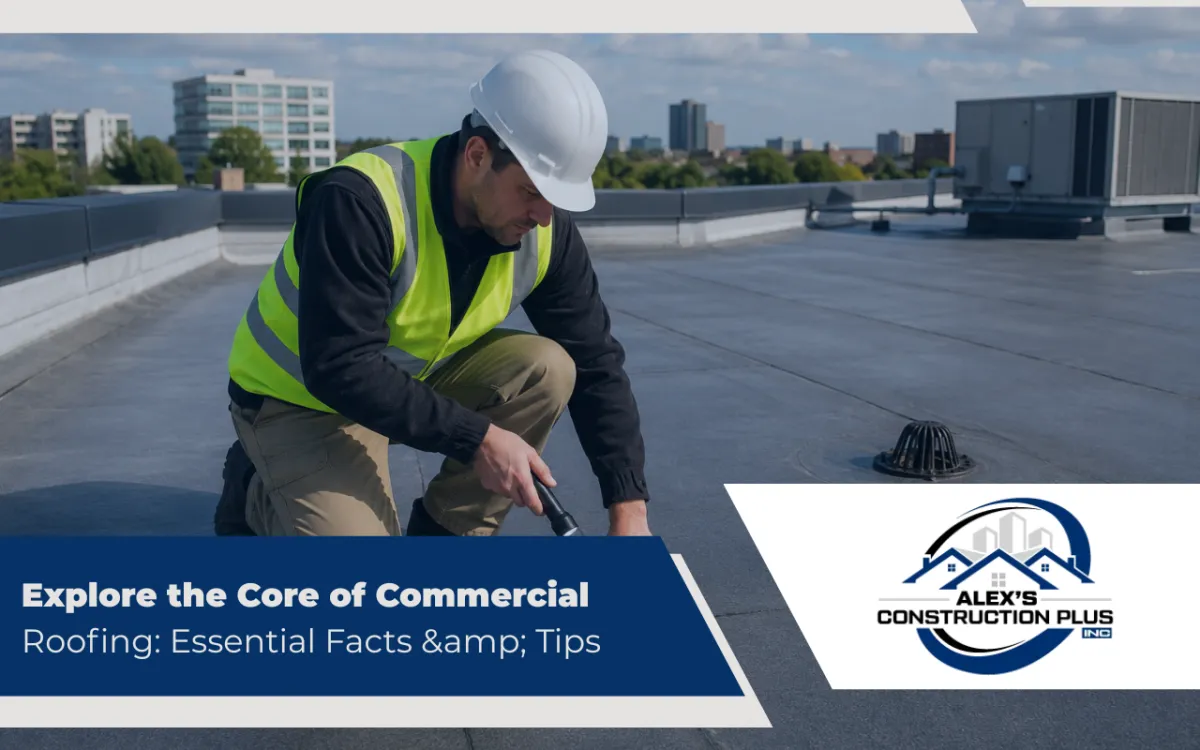 Commercial roofing inspection on a flat building roof