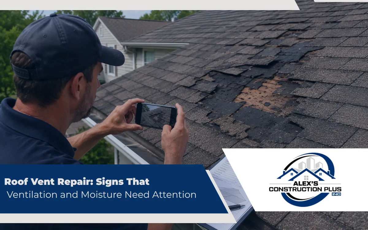 Roofing insurance claim documentation showing visible storm damage