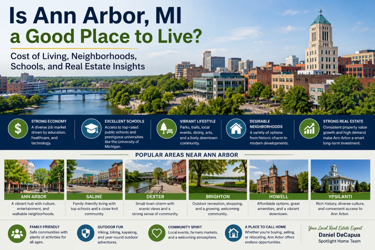 Ann Arbor MI neighborhoods, schools, lifestyle, cost of living, and real estate opportunities for homebuyers and families