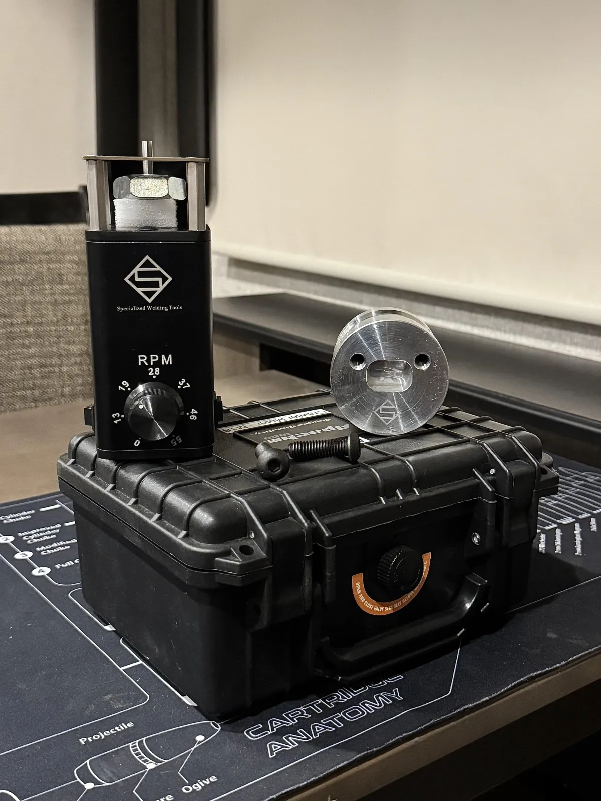 Diamond S Crawler with Milwaukee-style battery attached to a pipe.