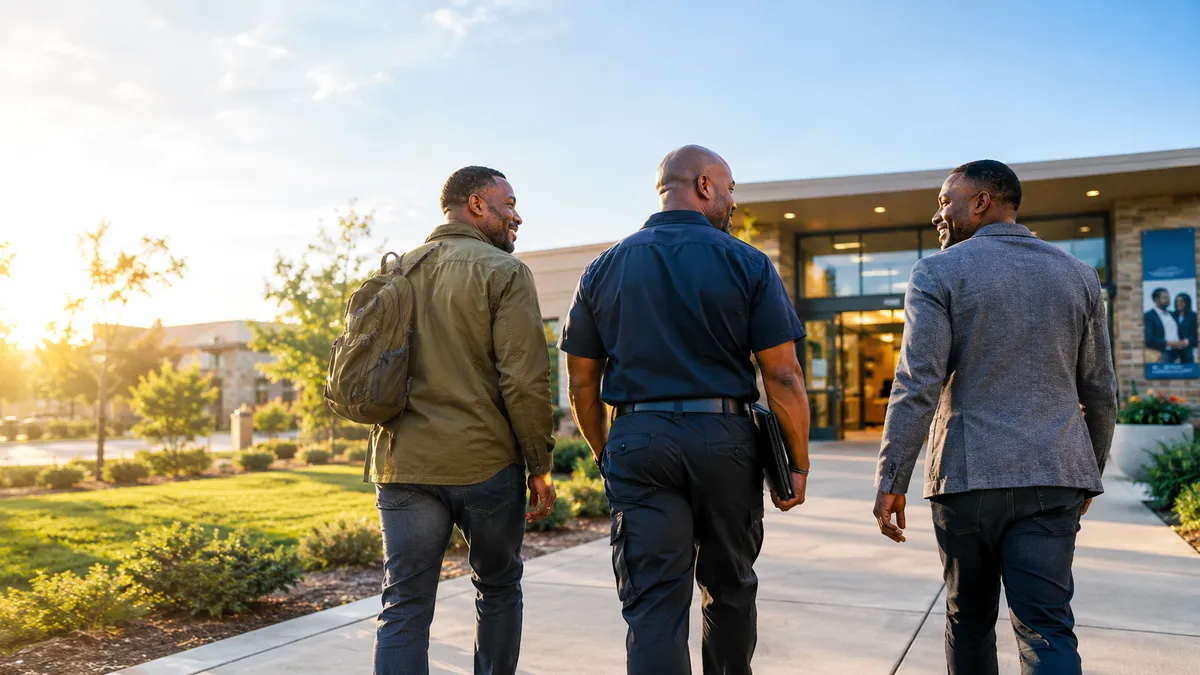 Diverse group of veterans and first responders in discussion