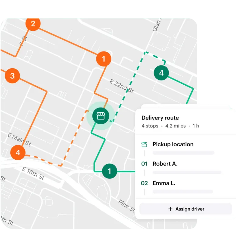 Image of an optimized delivery route with multiple stops numbered 1 through 4, showcasing Aloha Laundry Life's AI-powered route optimization for improved delivery speed and efficiency in laundry delivery services.