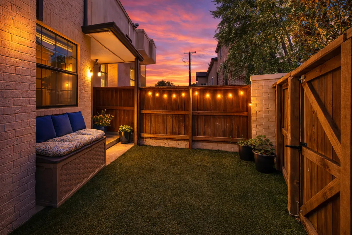 Private fenced patio at condo for sale in Uptown Dallas near Katy Trail