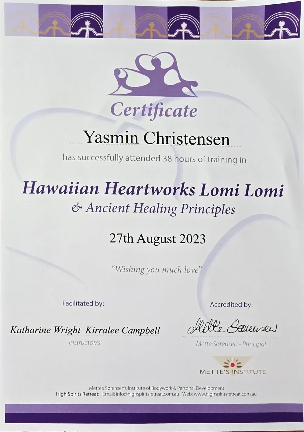 Hawaiian Heartworks Lomi Lomi I certificate
