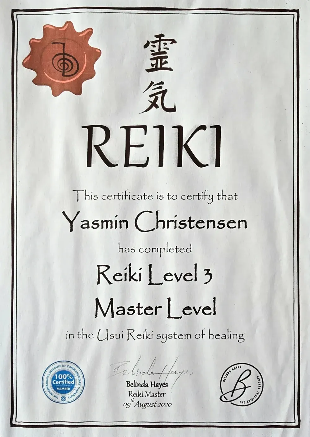 Reiki Certificate