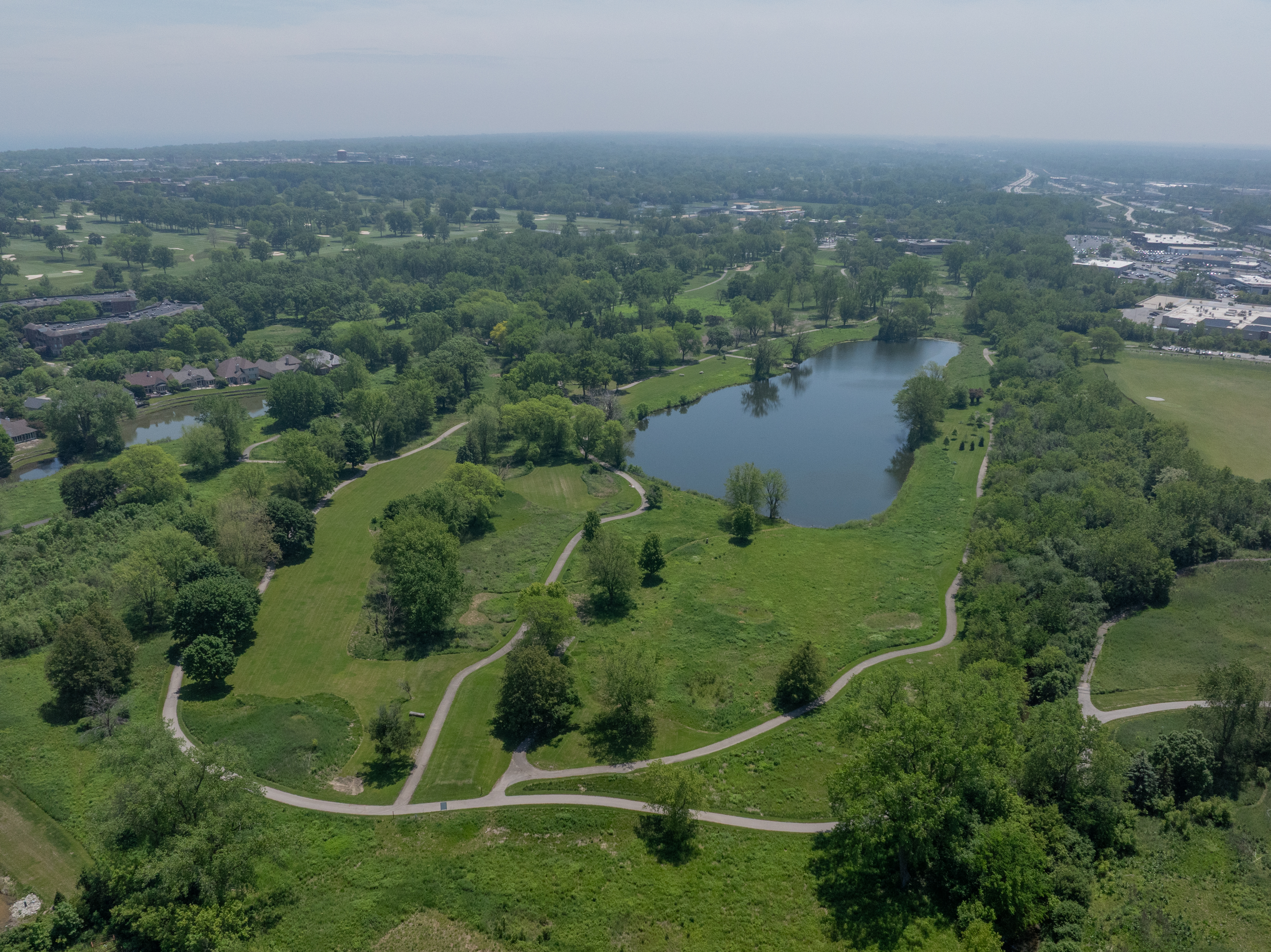 Hidden Oak community aerial view near trails