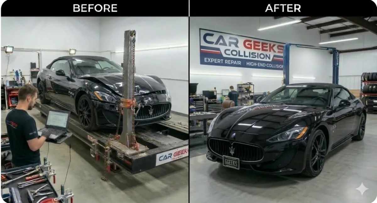 Maserati collision repair shop interior