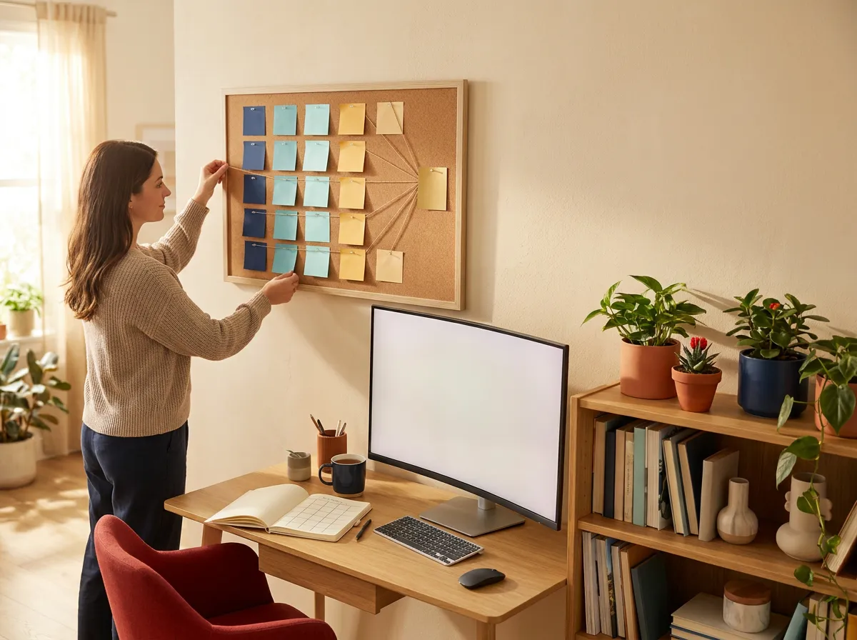 Woman standing at a planning board mapping out her content plan